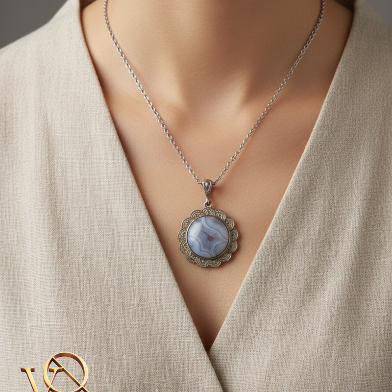 Kalsedon Madalyon Kolye